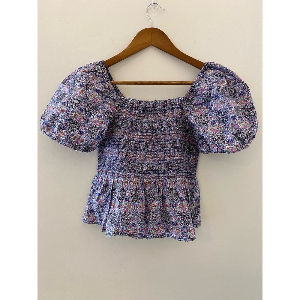 J Crew Smocked Squareneck Organic Cotton Top Liberty London Club Nouveau Fabric